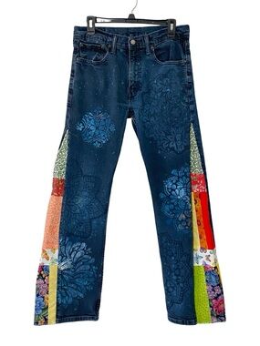 Upcycled Levis Jeans Waist 28 Womens Size 6 Handmade Patchwork Flare Blue OOAK